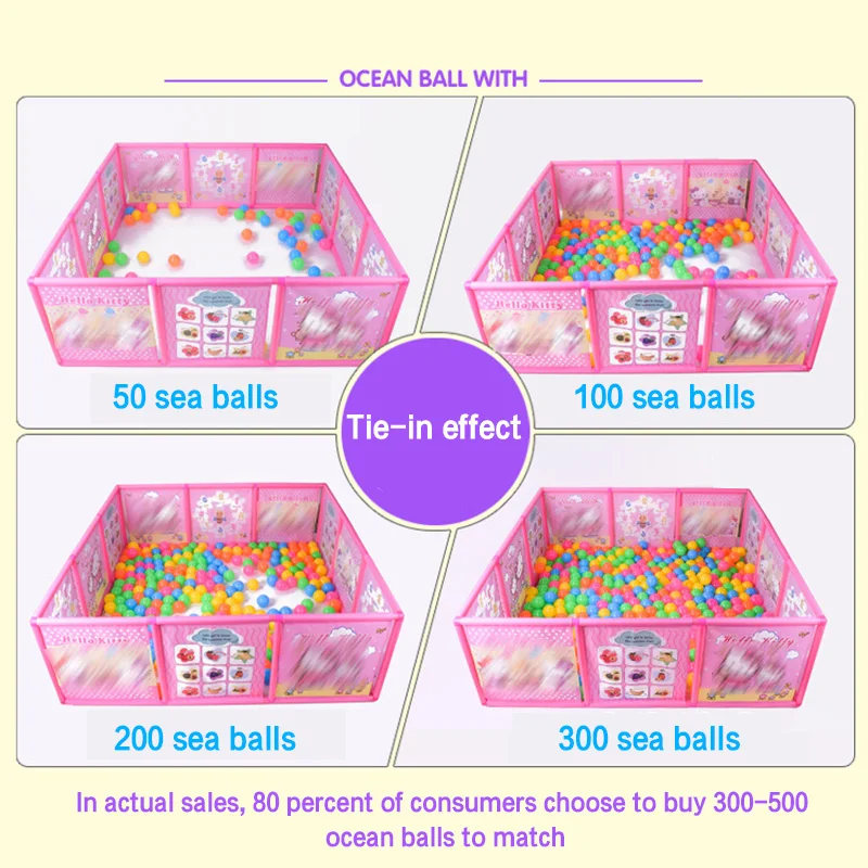 Cartoon Children Kids Plastic Play Fence Baby Safety Fence Pool Baby Game Toddler Crawling Crawl Safety/Pool Balls 100 Pcs 6CM