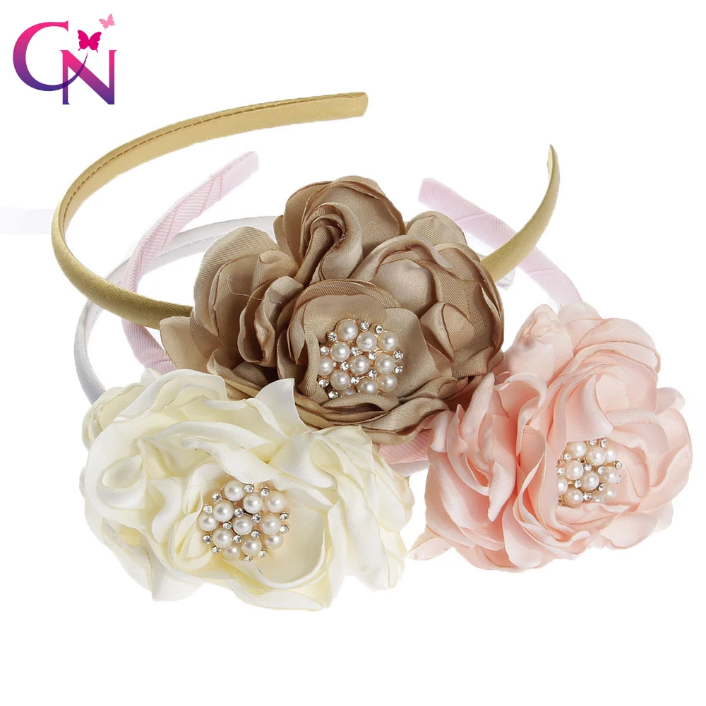 

3 Pieces/lot Pearl Flower Hairbands For Kis Girls Hard Rhinestone Fabric Artificia Flower Headbands Hair Hoop Hair Accessories