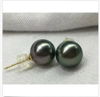 

STUNNING TAHITIAN 9-10MM BLACK GREEN PEARLEARRING 18K
