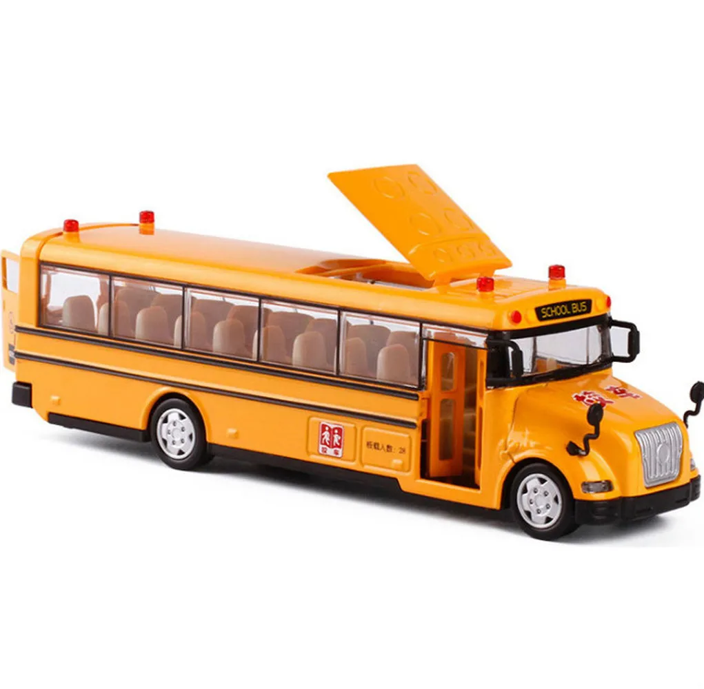 

High quality 1:50 scale alloy pull back car model school bus model toy 3 open doors with sound light for kids toy free shipping