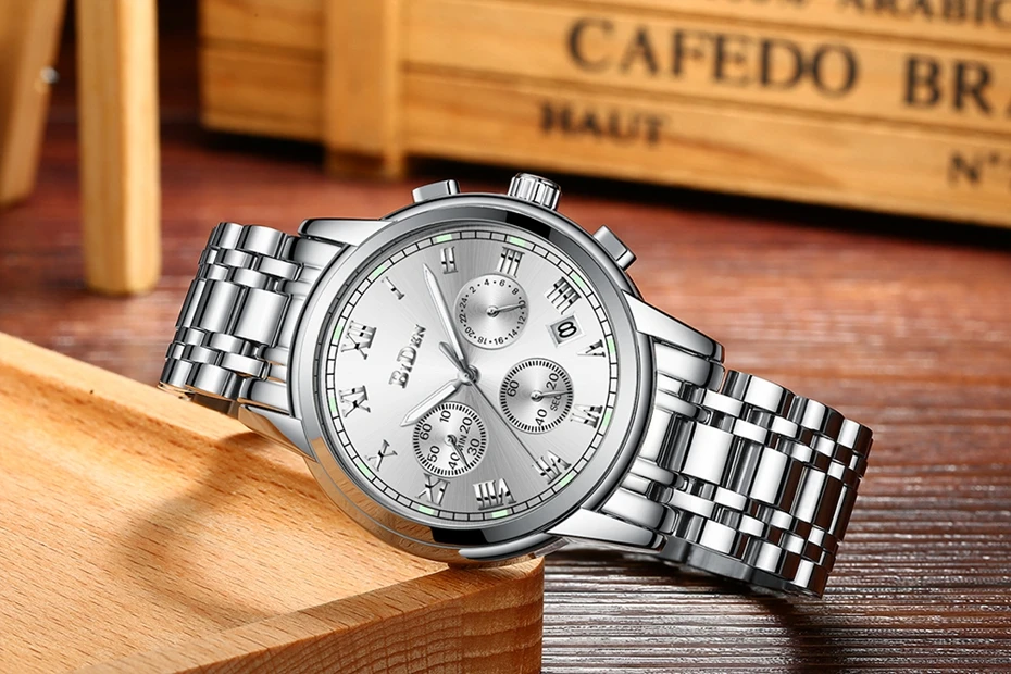 Luxury Men's Watches BIDEN Quartz Watch Brand Men Full Stainless Steel Wrist Unique Business Aviator Watches Men Clock Man Gifts 2018 (18)