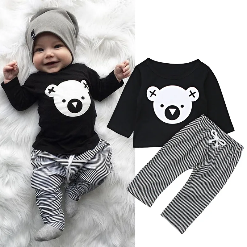 US Infant Baby Boy Stripe Cotton Tops T-shirt Leggings Pants Clothes Set Autumn