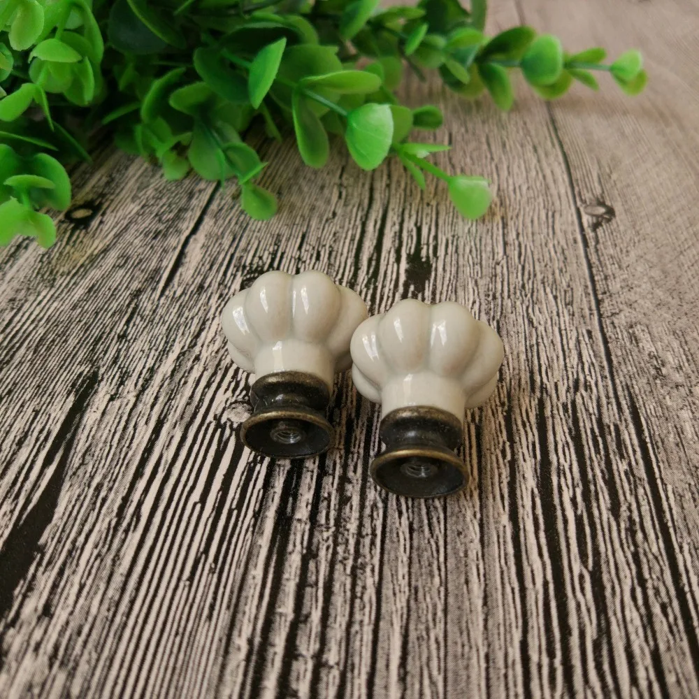 Set of 10 Pieces Ceramic & Metal Grey Pumpkin Drawer Pulls and Knobs Handmade Designer High Base Cabinet Handles and Knobs
