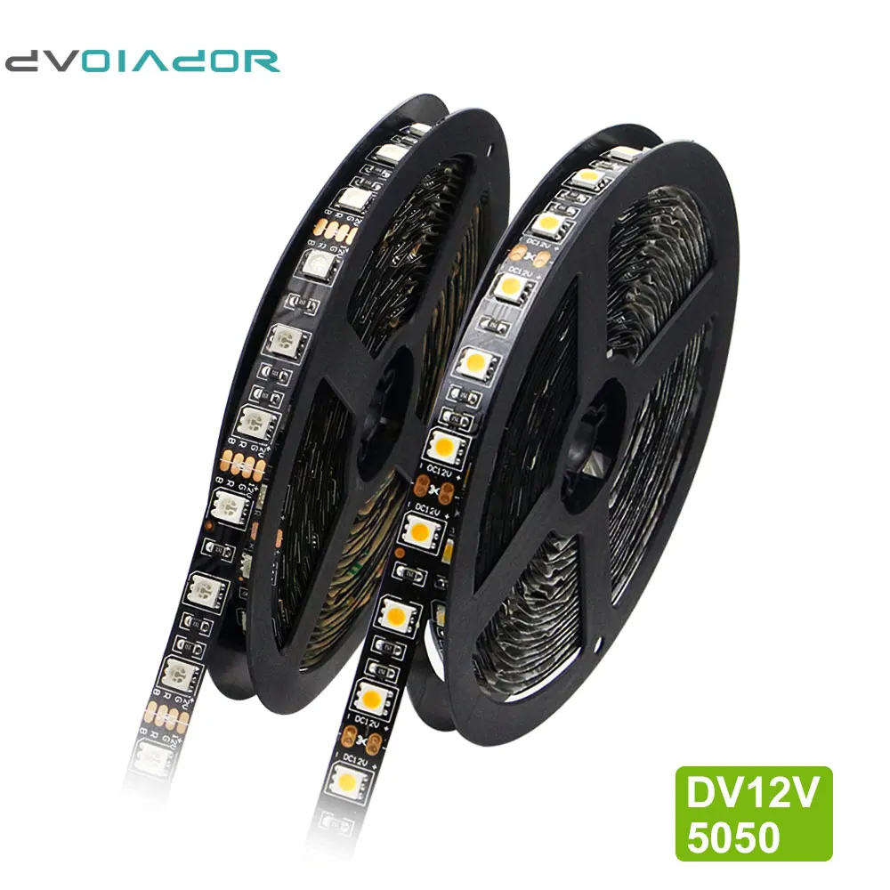 Гибкая светодиодная лента DVOLADOR 5 м/лот, 12 В постоянного тока, RGB 5050, черная печатная плата, водонепроницаемая светодиодная лампа IP65, 300 светодиодов, IP20, декоративное освещение для фона