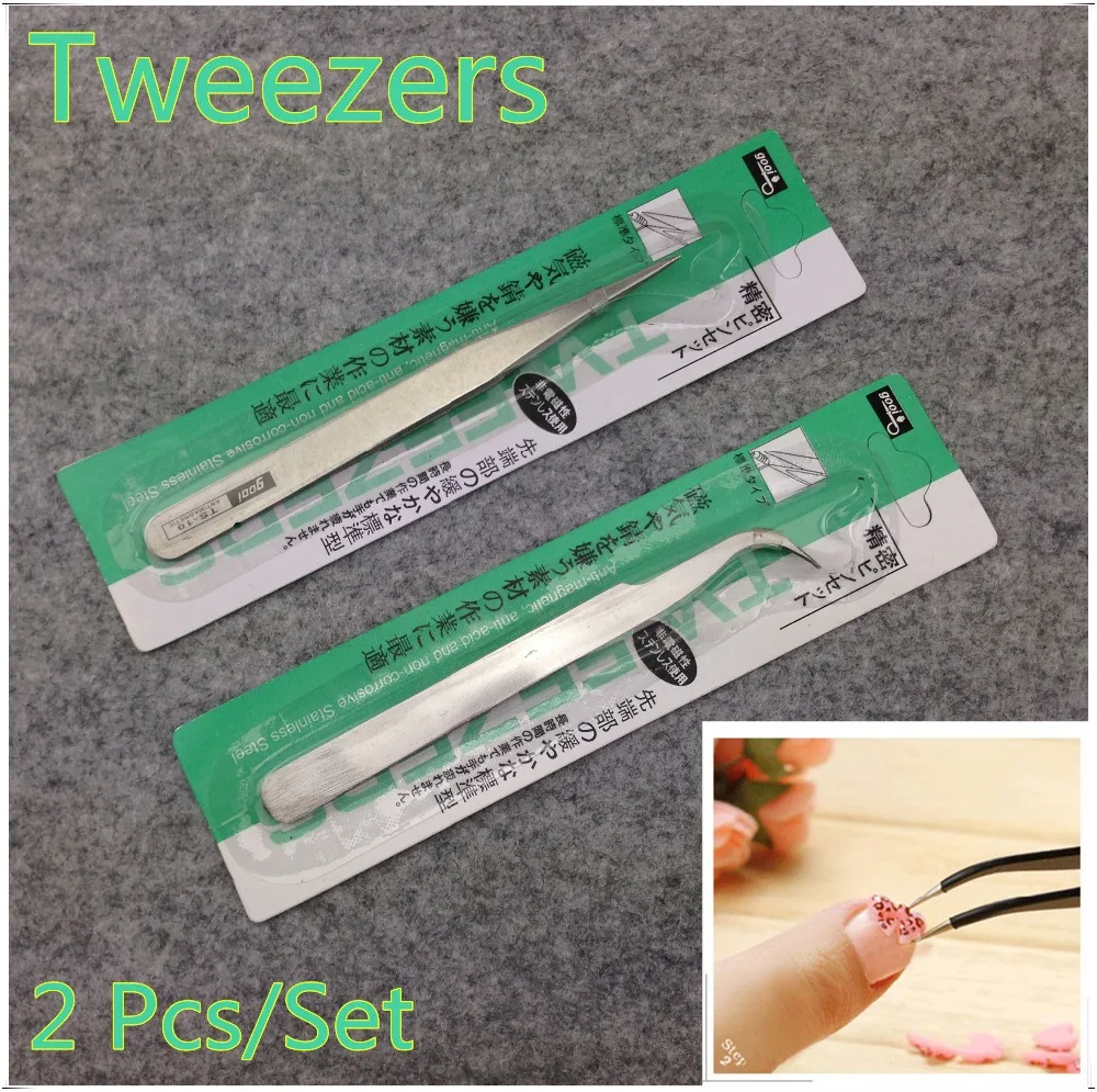 

Nail Art Tweezers Curved & Straight Pointed Rhinestone Tweezers Makeup Beauty, 2Pcs/Set + Free Shipping (NR- WS11)