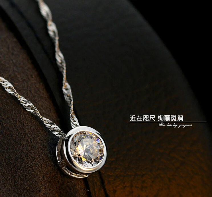 Anenjery, 925 пробы, серебряное круглое циркониевое ожерелье с подвеской для женщин, подарок 45 см, волнистая цепочка, чокер, ожерелье-колье, S-N96