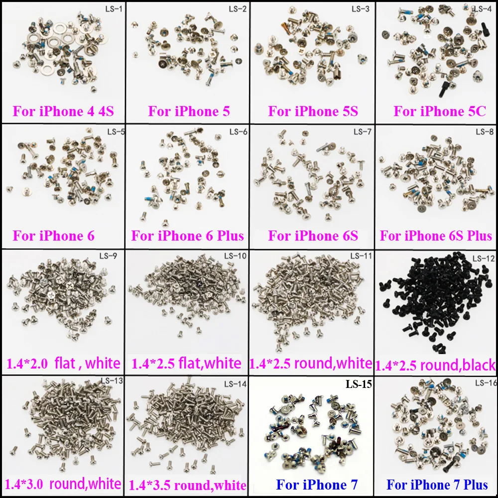 

ChengHaoRan 1 Set Screws for iPhone series for iphone4 4s 5 5s 5c 6 6 plus 6s plus 7 7 Plus 7P Bottom screws 50pcs/bag 4 color