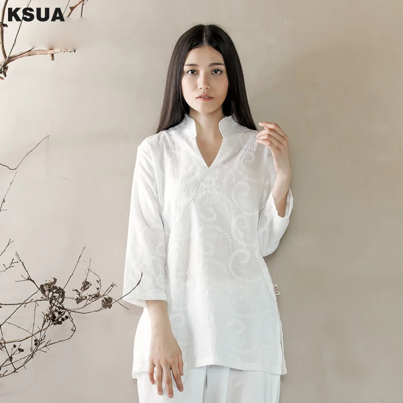 

Autumn and winter white female in the new cotton coat sleeve bigger sizes loose zen yoga Y305A