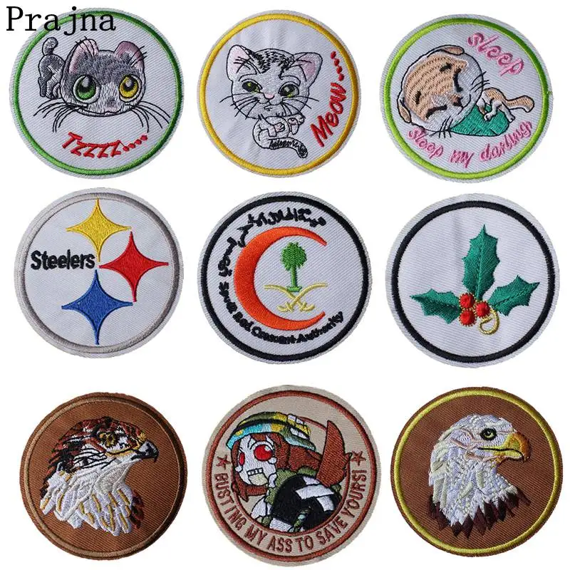 

Prajna Eco-Friendly Embroidered Patches Animal Cat Dog Eagle Owl Patches Sewing Fabric Patches Iron On Clothes For Clothing 2019