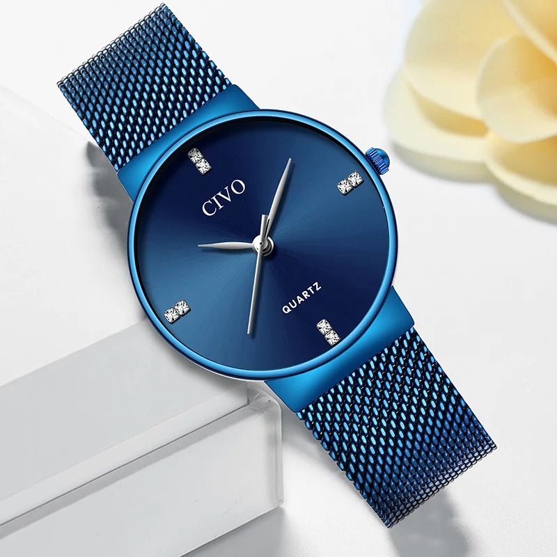 

CIVO Elegant Watches Waterproof Minimalist Slim Steel Mesh Quartz Watches Ladies Luxury Dress Casual Montre Femme Clock