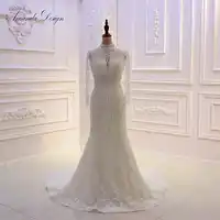 Amanda Design 2019 New Arrival High Neck Long Sleeve Lace Beading Mermaid Wedding Dress