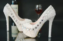Luxurious handmade glass slipper white pearl diamond wedding wedding photography flower shoes high with waterproof