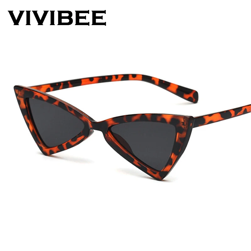 

VIVIBEE Vintage Luxury Leopard Cateye Sunglasses Women Fashion Retro 2019 Retro UV400 Small Cat Eye Glasses