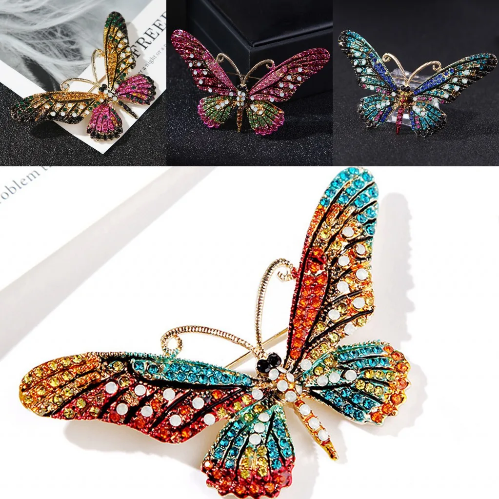 

2019 Hot 4 Styles Retro Butterfly Brooch Crystal Badge Pins Collar Scarves Colthes Bags Decor Pins for Women Jewelry