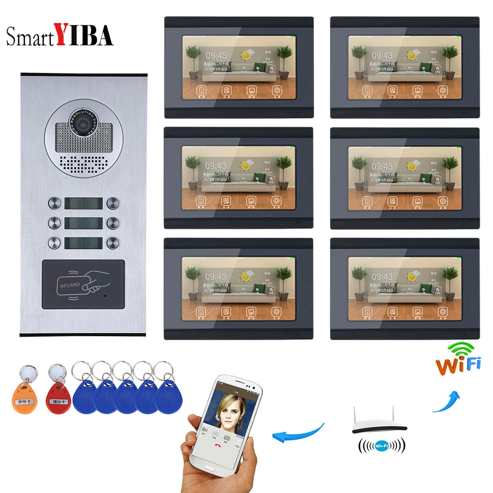 SmartYIBA 7 дюймов видео телефон двери дверной звонок RFID Wi Fi домофон для нескольких