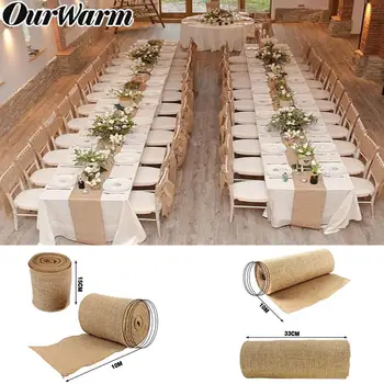 

OurWarm 10M Roll Upholstery Fabric Natural Jute Hessian Burlap Cloth Craft Wedding Party Table Runner Rustic Table Decoration