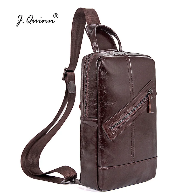 J.Quinn Men Chest Bags,genuine Leather Shoulder Bag Mens Chest Purse Travel Crossbody Messager Bags Zipper Flap Pack 2018 New