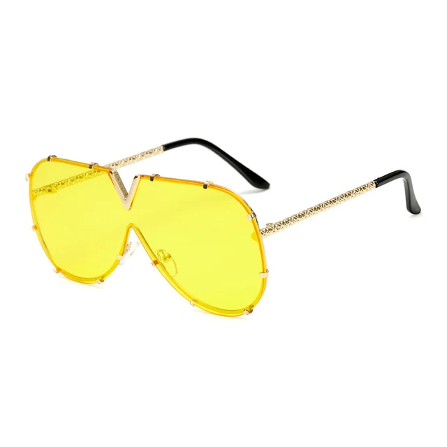 Men's Sunglasses Fashion Oversized Sunglasses Men Brand Designer Goggle Sun Glasses Female Style Oculos De Sol UV400 O2 C9 Yellow