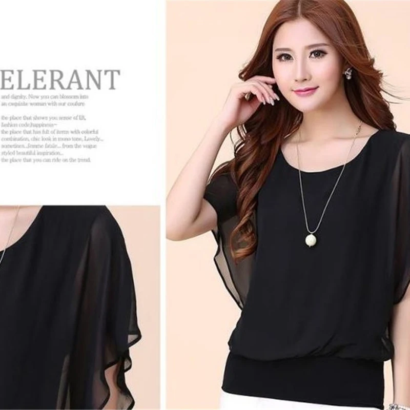 Fashion Ruffles Women Tops Fashion 2018 Womens Summer Chiffon Blouse Plus Size 3XL Batwing Short Sleeve Casual Shirt