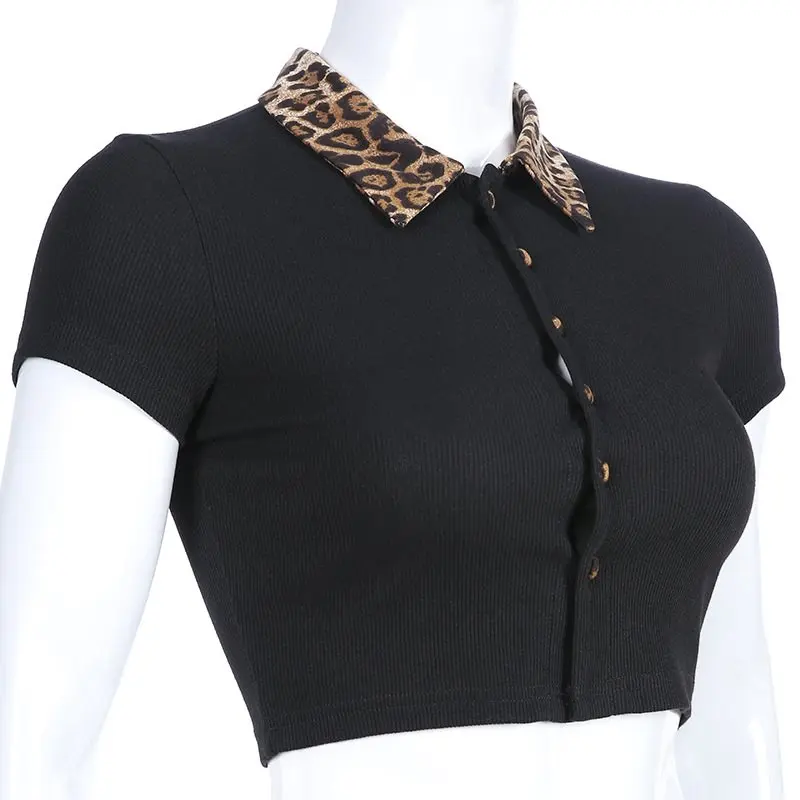 Женская летняя футболка с леопардовым принтом, новинка, винтажный Модный Готический сексуальный укороченный топ, женский тонкий черный уличная одежда, повседневные трикотажные футболки