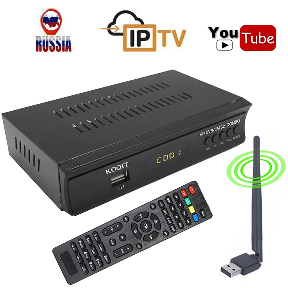 

KOQIT Europe OTA Digital Terrestrial DVB-T2 Satellite DVB-S2 Combo Receptor Set Top Box IPTV m3u Player Cline Youtube Wifi ac3
