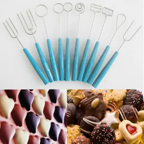 

OOTDTY hot sale 10PCS Chocolate Dipping Forks Party Fondue Fountain Cake Decorating DIY Tool Set