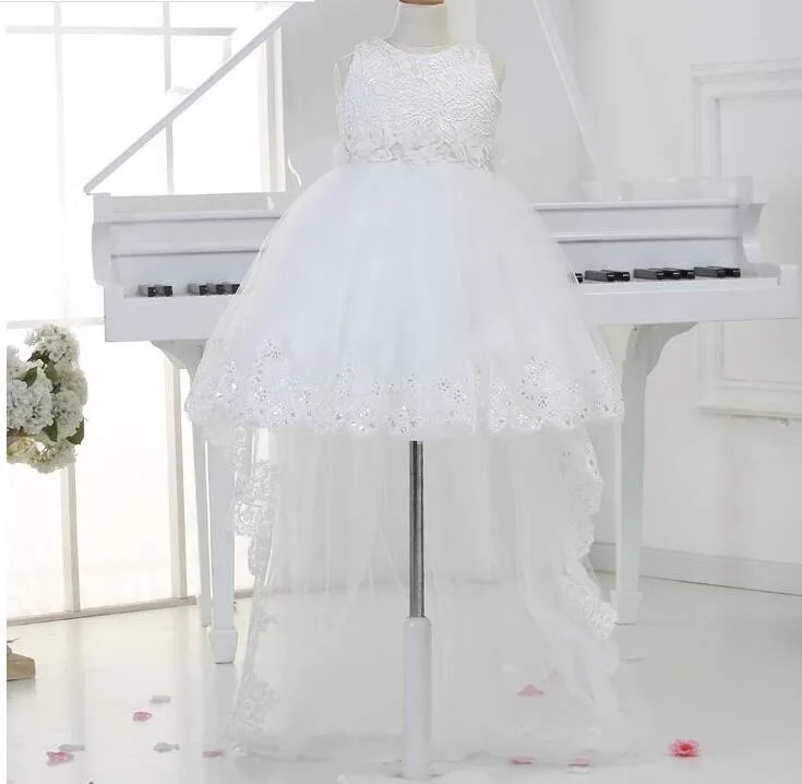 

2018 Appliques Girls Party Ball Gown Long Trailing Flower Girl Dress For Wedding Kids Summer Vestido First Communion Dresses