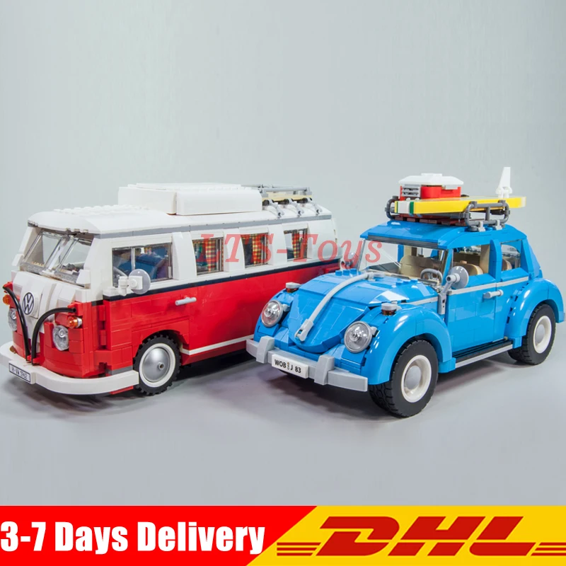 

LEPIN 21001 Volkswagen T1 Camper Van +21003 Beetle Car Model Building Blocks Car Collection Toy Compatible 10020 10252