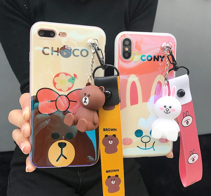 

Case For Apple iPhone X XS Cute Cartoon rabbitcover for For iPhone 6 6S plus 7 8 plus Cartoon bear case phone cover+Toys +Strap