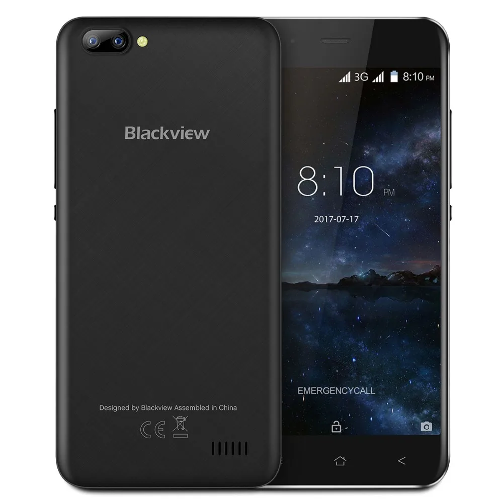 Blackview A7 MT6580A четырехъядерный мобильный телефон 5,0 дюймов двойная задняя камера Android 7,0 смартфон 2800 мАч 1 Гб ram 8 Гб rom мобильный телефон