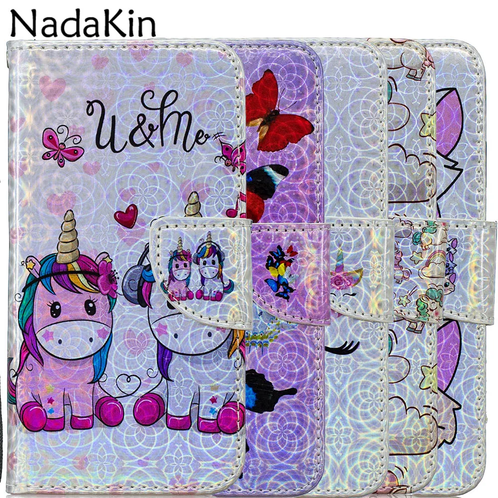 

Luxury Glitter Book Case Shell for iPhone X XS MAX XR 6 6S 7 8 Plus 5 5S SE Flip Laser Painted Leather Cover With Lanyard