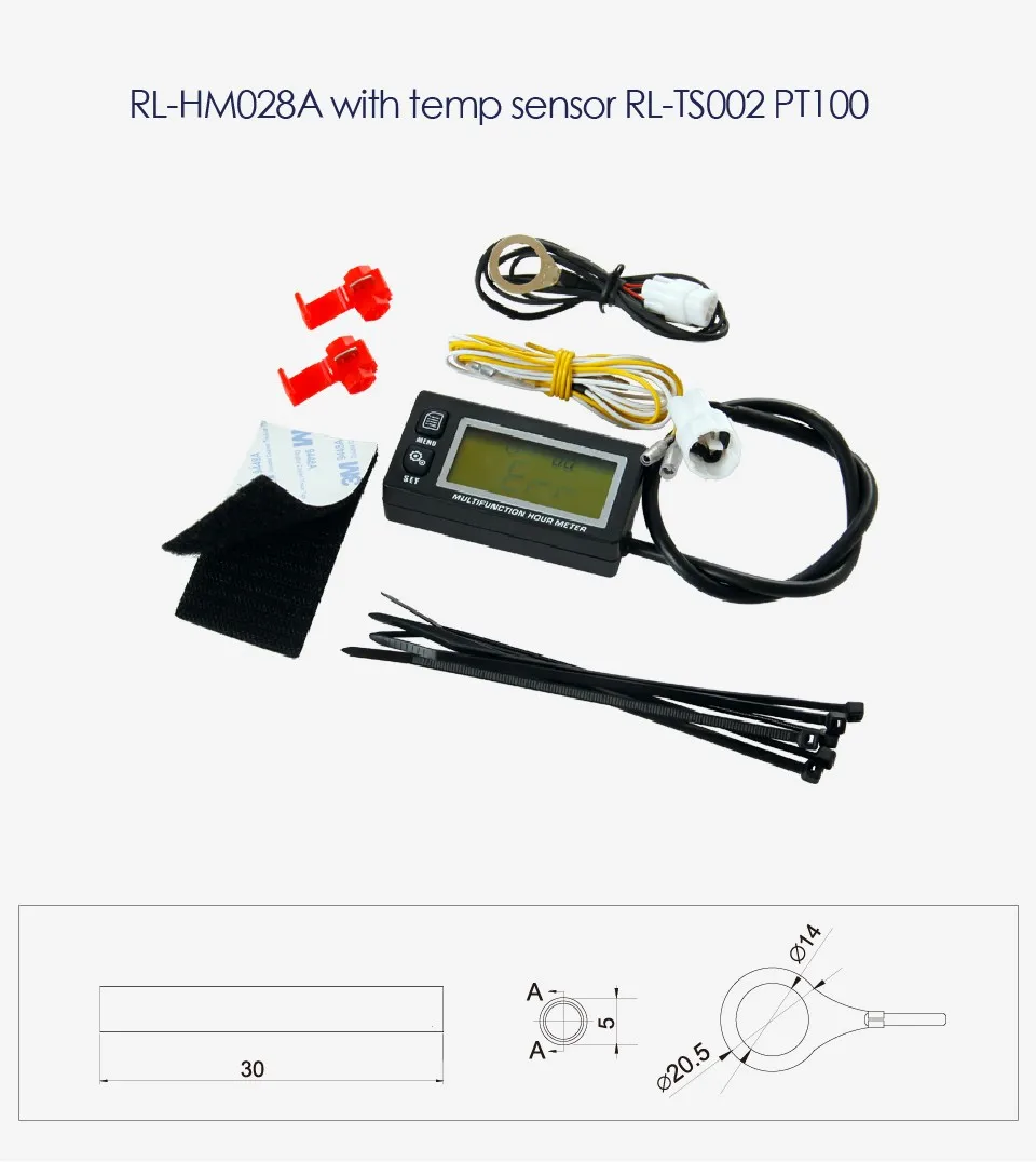 RL-HM028A TS002 PT100-20+ 300 Индуктивный температурный измеритель Тахометр Счетчик часов для ATV мотоцикла Dirt Bike морской MX