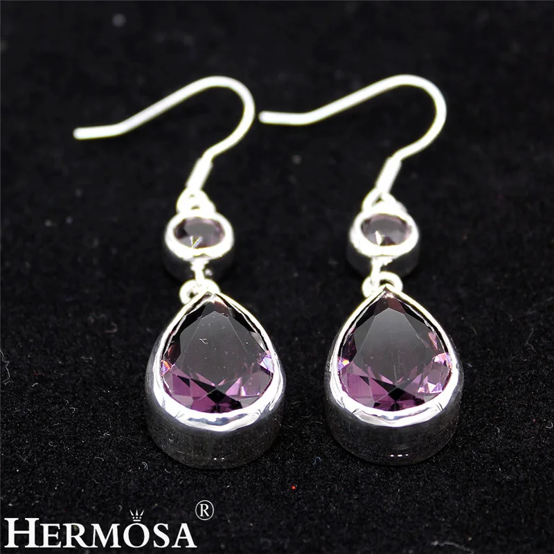 

HERMOSA Fashion Women Drop Earrings Girls Purple Teardrop Earrings Trendy Earrings 925 Sterling-Silver-Jewelry Earring