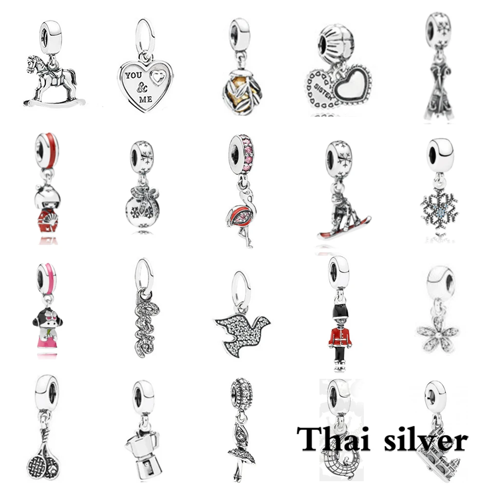 

2019 NEW 100% Sterling Thai Silver Retro Horse Love Ski Soldier Eagle Tennis Racket Castle Snowflake Pendant Limited Collection
