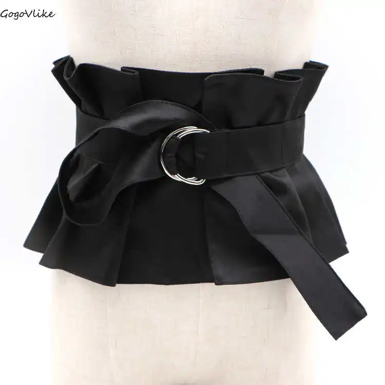 

Ruffles Cummerbund Women 2019 Slim Pink Wide waist adjustable Belt clothes Dress accessories Korean style LT126S30