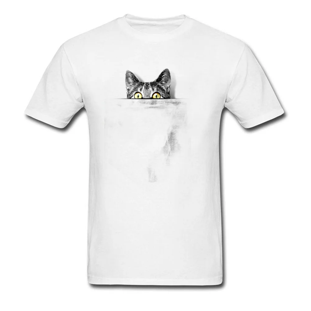 Funny Discount Printing Top T-shirts Round Neck 100% Cotton Fabric Short Sleeve Tops T Shirt for Men Tops Tees NEW YEAR DAY Ive got a cat in my pocket white