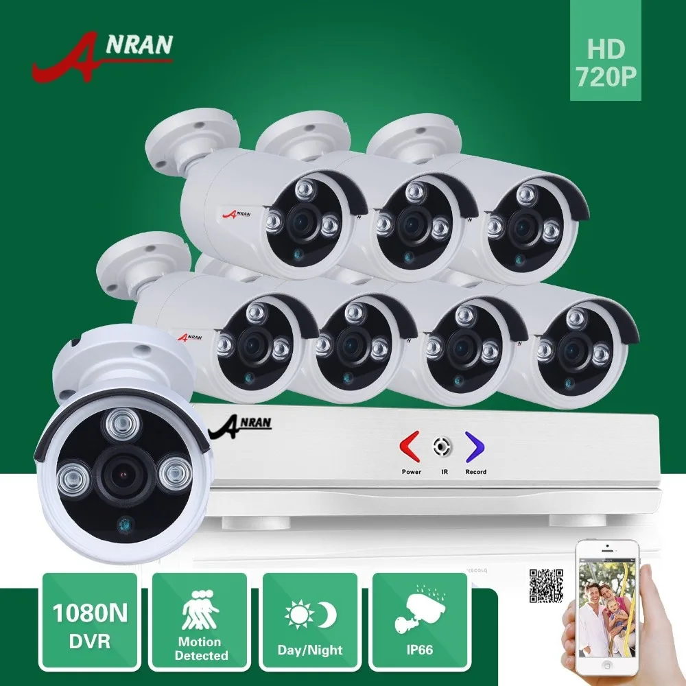 Plug Play ANRAN 8CH Hybrid HDMI HD AHD DVR 1800TVL 720P Waterproof Outdoor Array IR Night Video CCTV Camera Home Security System