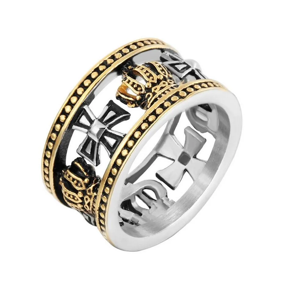 

2018 hot sale Men vintage Crown Cross rings Stainless Steel fashion luxury male ring jewelry gifts