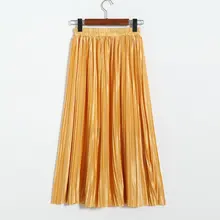 Блестящая плиссированная юбка асимметричная юбка металлический цвет длинная Осенняя Женская новая Корейская версия диких длинных 8269