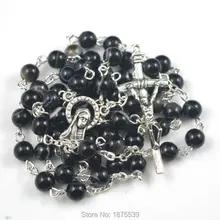 Черное Полосатое католическое ожерелье из бисера 6 мм круглая