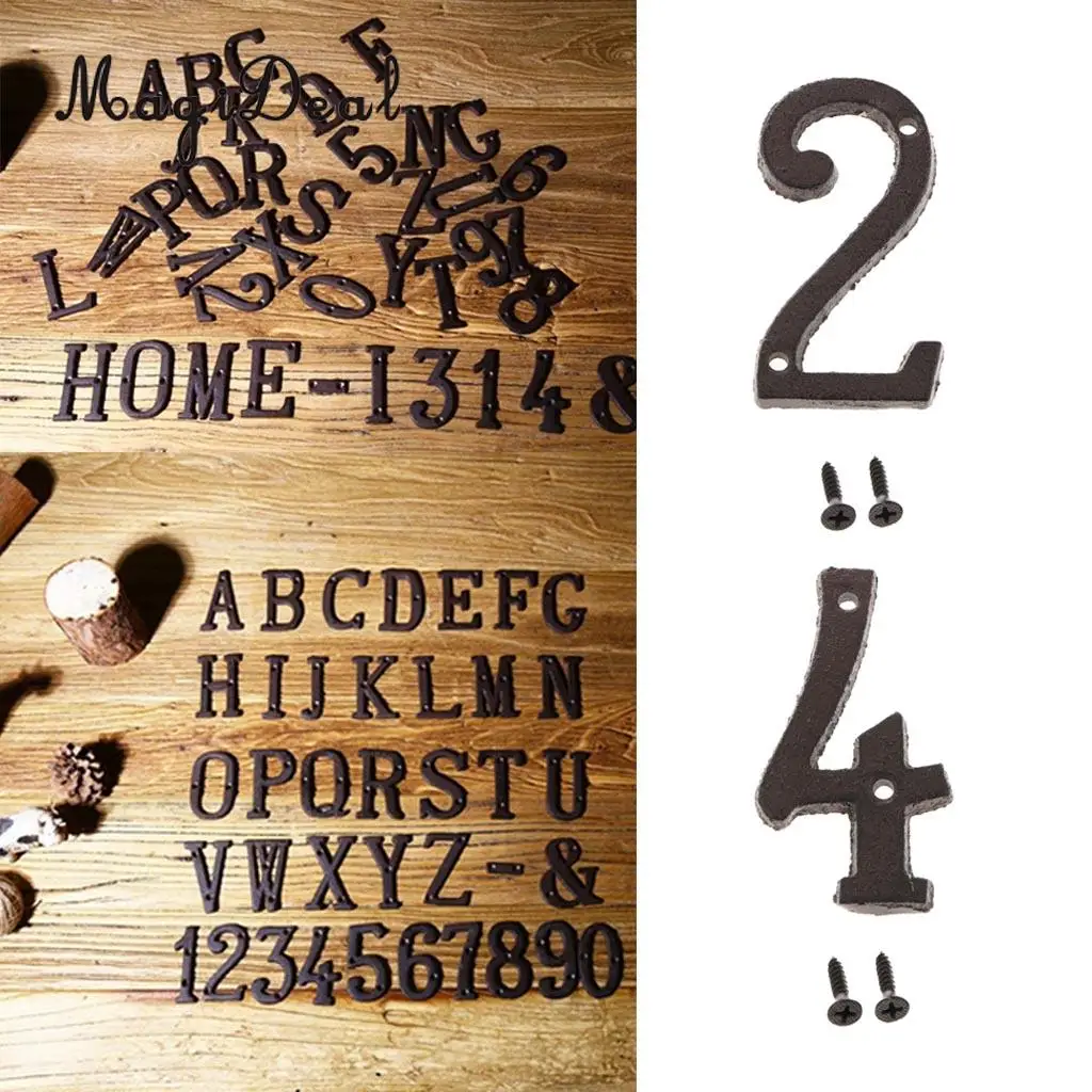 2pcs Cast Wrought Iron House Office Door Number Signs Plaque Country Style Digits Sticker Plaque with Screws 2 4