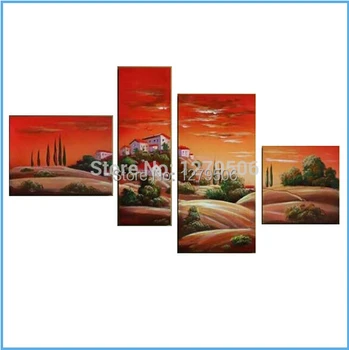 

Hand-painted Wall Decoration Modern Abstract Houses On The Hill Oil Painting On Canvas 4 Piece Living Room Home Decor
