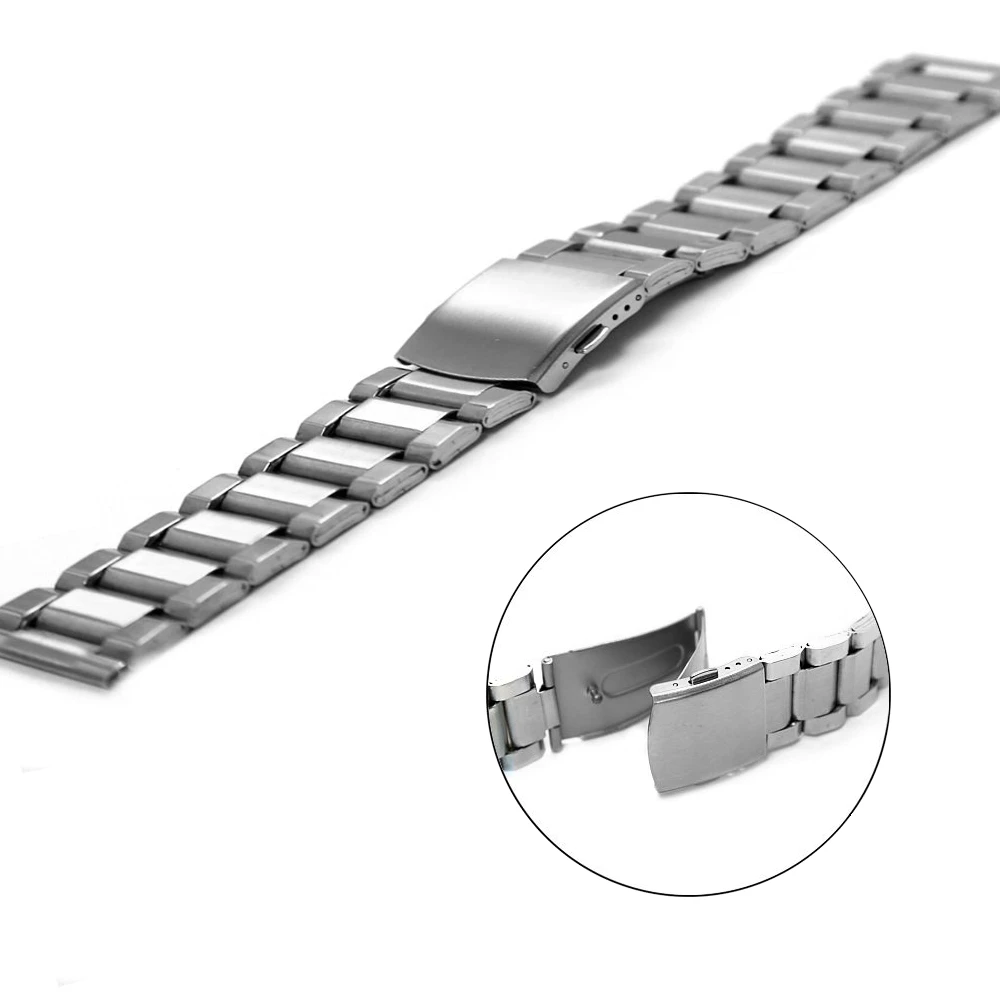 24mm Elegant Matt Silver Stainless Steel Men Watch Band Straps WB1035A24SB