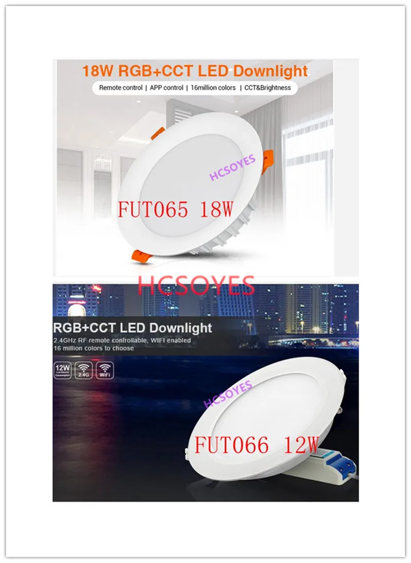 

mi light 2.4GHZ RF Remote 16 million FUT065 18W RGB+CCT/FUT066 12W LED Downlight Brightness adjustable AC100~240V