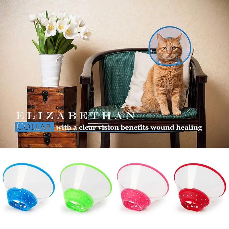 

Pet Dog Cat Cone Collar in Recovery Clear Elizabethan Not Block Vision Kitten Puppy Soft Padded E-Collar Protect Neck in Surgery