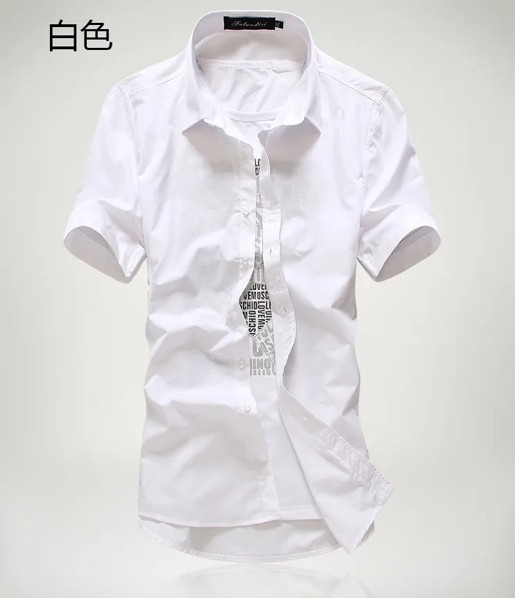 Новинка, мужские рубашки с коротким рукавом, модные повседневные облегающие хлопковые рубашки для весны и лета, 15 цветов - Цвет: white