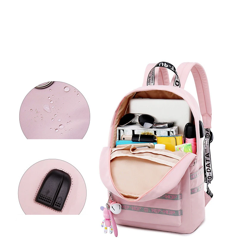 Mujeres Casual mochila carga USB mochilas bolsas de escuela para adolescentes mochila feminina estudiantes Satchel