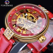 Forsining 2019 Golden Skeleton Diamond Design Red Genuine Leather Band Waterproof Lady Mechanical Watches Top Brand Luxury Clock цена Forsining 2019 Golden Skeleton Diamond Design Red Genuine Leather Band Waterproof Lady Mechanical Watches Top Brand Luxury Clock цены онлайн