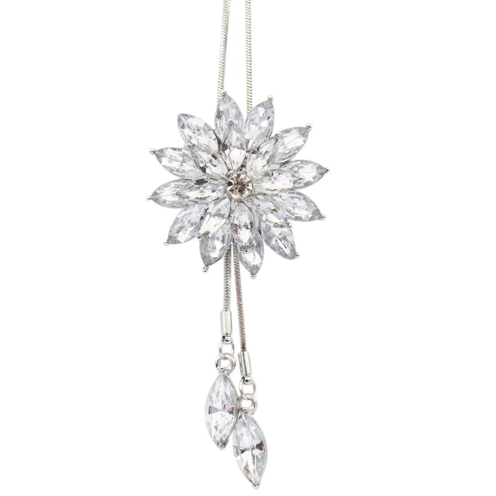 Women Cubic Zirconia Flower Long Adjustable Chain Pendant Sweater Necklace | Украшения и аксессуары