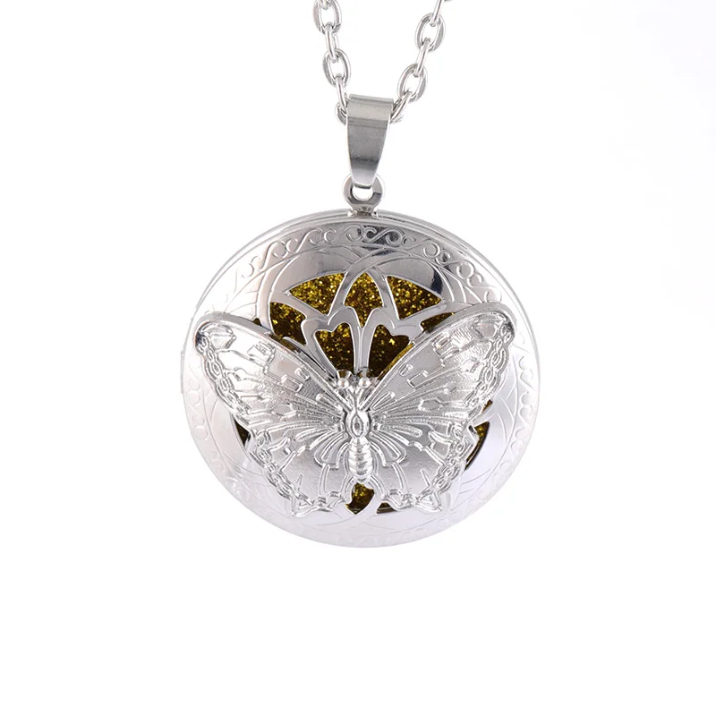 

Aromatherapy diffusion box butterfly pendant necklace classical opening fashion jewelry to send chain length 60cm + 1 sequins
